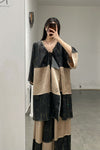 Mutedance splicing loose drawstring V-neck top series MD-MD24SS89-KAQI Khaki PM125
